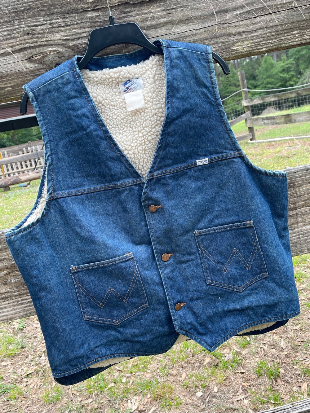 Vintage 70’s Wrangler No Fault Sherpa Lined Denim Vest Size XL Men’s Excellent